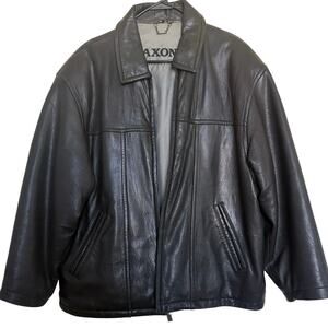 Saxony Black LeatherJacket  Zip Coat Sz40 Dadcore Motocycle Buttersoft